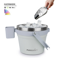 Seau à glace en acier inoxydable à double paroi isolé Puredrift, design moderne et simple, 7 L (256 oz), conservation du froid pendant 48 heures pour l'extérieur