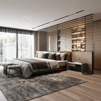 Ensemble de meubles de chambre à coucher en bois moderne de luxe, cadre de lit sur mesure, armoire intégrée, table de chevet, unité de rangement, villa, hôtel
