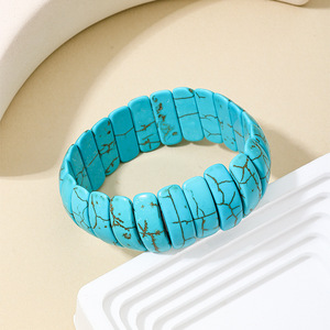 Braccialetti Artigianali <span class=keywords><strong>in</strong></span> Stile Southwestern con Pietre Preziose Multiple e Turchese per Donne, Bracciale Elastico con Perline di Turchese Cool Water 6cm - Product Image 4