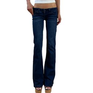 Jeans évasés décontractés taille basse pour femmes, style bootcut, en denim stretch délavé, coupe skinny, vente en gros - Product Image 4