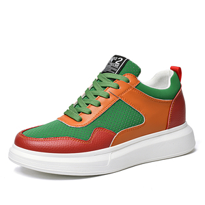 Vibrant Color Block Genuine Leather Inward Raised Insole Multi-Tone Thick <strong>Foam</strong> Sole Elevated Daily Walking <strong>Trainers</strong> - Product Image 1