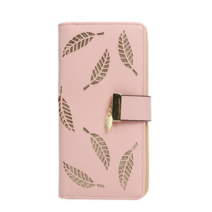 Lady PU Leather <b>Card</b> <b>Holder</b> <b>Wallet</b> with Leaf Pattern Zipper Closure Brown and Blue 7 Inch Multi <b>Card</b> Case <b>for</b> Women - Product Image 4