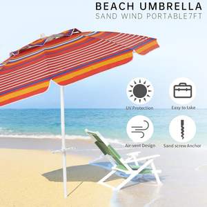 Parasol de plage portable en Oxford durable de 6,5 pieds avec mât inclinable en alliage d'aluminium, ancre de sable et sac de transport - Product Image 3