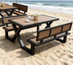 Table <span class=keywords><strong>de</strong></span> pique-nique rectangulaire blanche en <span class=keywords><strong>plastique</strong></span> et bois, robuste, pour l'extérieur, ensemble <span class=keywords><strong>de</strong></span> repas emboîtable pour <span class=keywords><strong>jardin</strong></span>, complexe hôtelier, cour arrière - Product Image 3