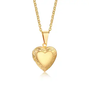 Wholesale stainless steel jewelry Tarnish Free 18k Gold Plated Custom Picture Blank Heart Locket Pendant necklace For women