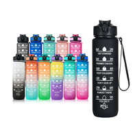 Bouteille d'eau potable de couleur dégradée de sport portable de 1000ml avec tasse d'eau de temps