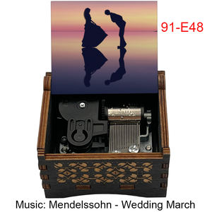 Boîte à <span class=keywords><strong>musique</strong></span> artisanale créative en bois, mini carrée, avec manivelle, motif Marche de mariage Mendelssohn, gravée, pour cadeaux d'amoureux - Product Image 3