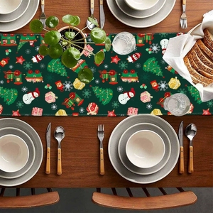 Chemin de table scandinave de Noël, design minimaliste bonhomme de neige et <span class=keywords><strong>sapin</strong></span>, en tissu polyester <span class=keywords><strong>pour</strong></span> la décoration de table moderne des fêtes. - Product Image 2