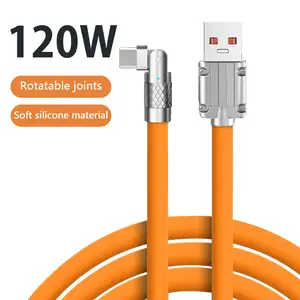 Kabel Data USB Tipe-c Silikon Cair Putar 2023 Baru 180 120W Kabel Pengisian Sinkronisasi 6A Saluran Pengisian Cepat untuk Samsung