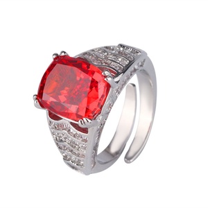 High Quality Jewelry Eco-friendly Copper Square Shape 10*12MM Flower Ice Cut High Carbon Zircon <b>Adjustable</b> <b>Ring</b> for Statement - Product Image 1