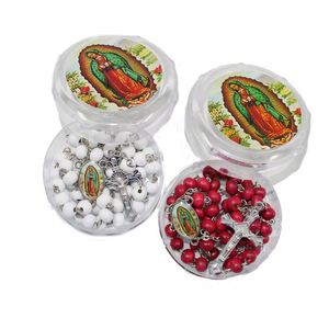 Handmade Rosary Beads <b>Cross</b> Necklace 6mm Scented Wood Bead <b>with</b> Virgin Mary & Diamond Figaro <b>Chain</b>-New - Product Image 2