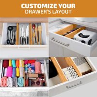 Diviseurs de tiroirs en bambou, design extensible réglable, lot de 6, extrémités en caoutchouc anti-rayures, solution de rangement, organisateur de tiroirs de cuisine