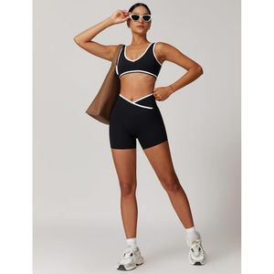 Conjunto Deportivo de Dos Piezas para Mujer, Top Deportivo con Cuello en V, Pantalones Cortos de Cintura Alta, Ropa Deportiva a Juego, Conjunto de Yoga, Talla L - Product Image 5