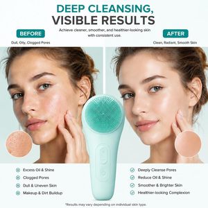 Brosse nettoyante faciale rechargeable en silicone, 15 niveaux, étanche, à vibrations ultrasoniques, pour nettoyer les pores, blanchir et masser en profondeur - Product Image 3