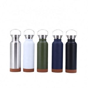 Promotional Vacuum Insulated Water <b>Bottles</b> Stainless Steel Aluminum Bamboo <b>Cork</b> Bottom With Custom Logo for Employees - Product Image 1