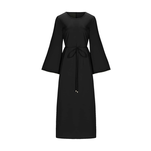 Robes élégantes en satin de qualité supérieure, modestes, col rond, manches évasées, dos à lacets, robe maxi à nouer à la taille, abaya, robe pour femmes musulmanes - Product Image 1