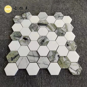 Mosaïque de marbre hexagonal blanc et vert naturel - Résistante à l'eau, design moderne pour les murs de la <span class=keywords><strong>cuisine</strong></span>, de la chambre, de la salle de bain, des murs extérieurs - Product Image 2