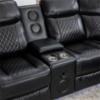 Canapé d'angle inclinable électrique en cuir avec haut-parleurs et bande LED, mobilier de cinéma maison en métal