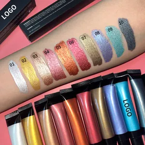 Düşük MOQ parlak holografik Glitter Glow sıvı göz farı uzun ömürlü yüksek Pigment pırıltılı makyaj Vegan sıvı göz farı