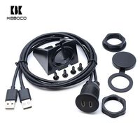Cable de panel negro con doble puerto USB 3.0 macho y doble USB-C hembra trenzado para montaje en panel, para escáner de código de barras de computadora