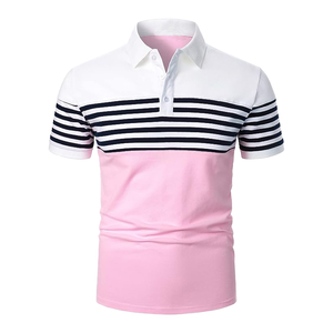 Style d'affaires pour hommes de haute qualité pour polo pour l'été rayé Polyester soie matériel couleurs personnalisées col à revers solide - Product Image 1
