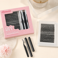 Kit d'extension de cils DIY avec pince à épiler, applicateur de colle et outils, bouquets de cils noirs segmentés effet wispy