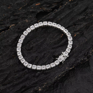 Zirconium Square Tennis <b>Bracelet</b>, Copper Micro-inlaid Zircon Single-row Chain Hip-hop <b>Couple</b> <b>Bracelet</b>. Tanjing Fashion - Product Image 3