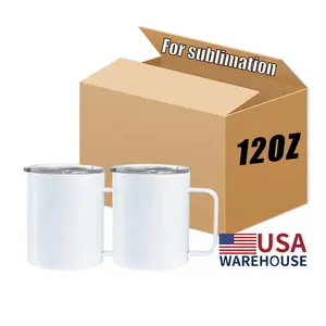 USA 2 Tage Lieferung 12Oz Plain Camp Doppel wand Metall Edelstahl Weiß Blank Sublimation Kaffeetasse mit Griff