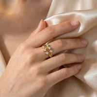 Bague ouverte minimaliste en zircon pour femme, en acier inoxydable plaqué or 18 carats, sertissage double rangée, bijoux tendance