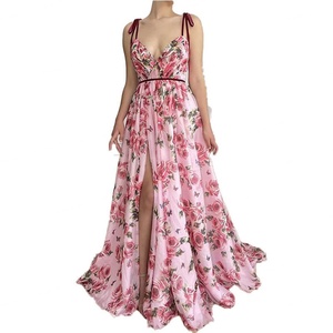 New Summer <b>Floor</b>-Length Sweet Natural Digital Printing Floral Suspender Chiffon A-Line Eco-Friendly Dress - Product Image 6