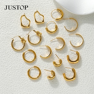 JUSTOP Pendientes de Aro Personalizados de Moda, Chapados en Oro de 18K, Acero Inoxidable, Hipoalergénicos, Resistentes al Agua, MOQ 10 Piezas, OEM - Product Image 6
