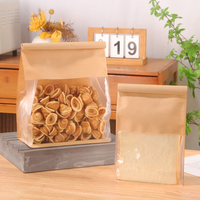 Sac à fond plat en papier kraft enduit de PE, avec fermeture à manchette et fenêtre transparente, résistant à l'huile et à l'humidité, qualité alimentaire, personnalisable