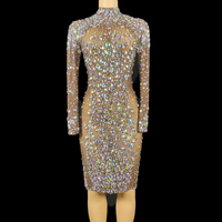 Robe de dîner à manches longues Robe formelle d'anniversaire en strass Robe courte de boîte de nuit Robe de soirée élégante pour femme Robes de soirée