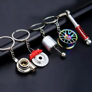 Auto Parts Metal Key Chain Turbo Keychain Six Speed Manual Gearbox Key chain Wheel Tire Rim Brake Rotor Keychain