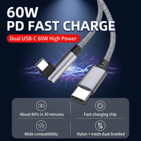 Câble USB-C coudé à 90 degrés PD60W, chargeur rapide, conducteur en cuivre pur, blindage en nylon tressé, plusieurs longueurs, pour appareil photo Android