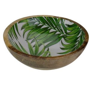 Set of Two Dining Table Customized Design Wooden Bowl <b>Sticker</b> Enamel Printed Mango Wood Hand Carved Wooden Bowls For <b>Kitchen</b> - Product Image 4