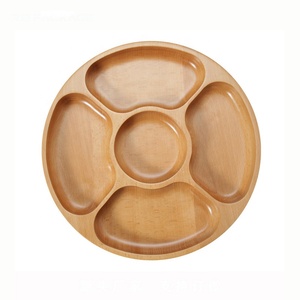 Plateau à dessert pour bébés adultes, vaisselle saine écologique <span class=keywords><strong>assiette</strong></span> en bois à 5 compartiments pour la nourriture - Product Image 1