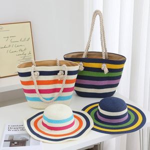 Ensemble populaire de sac de plage et chapeau de soleil pour les vacances d'été, 2 pièces, sac fourre-tout en paille à fermeture éclair pour femme, idéal pour l'extérieur - Product Image 2