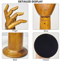 Présentoir mannequin homme vintage en bois brun de 36 cm sans tête avec poignet rotatif pour gants, bijoux, lunettes et montres