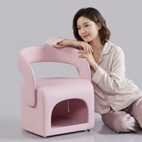 Pouf de luxe rose pour animaux et humains, rembourré avec éponge haute densité et décor cloche, design double usage