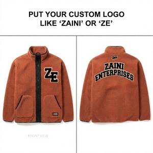 Premium 280 GSM <b>Fleece</b> Jacket <b>Brown</b> Full Zip Stand Collar Warm Custom Chenille Logo Embossed Waterproof Breathable Jacket - Product Image 1