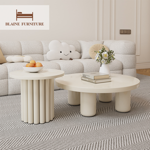 BLAINE Modernes cremeweißes gewelltes wolken förmiges Couchtisch-<span class=keywords><strong>Set</strong></span> für Home Office Farm house Woven Wood Marble Fiberglas-Tisch - Product Image 5