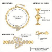 Pulsera de Oro de 18K con Eslabones de Mariposa y Corazón, Diamantes de Laboratorio Marquise con Engaste Pavé, Brazalete Romántico Multicapa, Cadena de Cuerda para Boda, Joyería