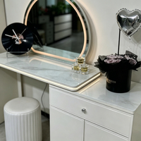 Coiffeuse de chambre à coucher avec miroir à bande LED, tiroir et armoire