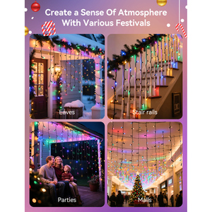 Aigostar luci di natale all'aperto 100 LED 8 modalità IP65 solare per feste 3M + 5M * 0.6M tende di luce di natale - Product Image 6