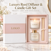 Coffret Cadeau Luxe de Diffuseur à Bâtonnets et Bougie Parfumée Marque Privée – Ensemble Personnalisé de Diffuseur d'Arômes et Bougies à Fort Parfum pour Maison et Bureau