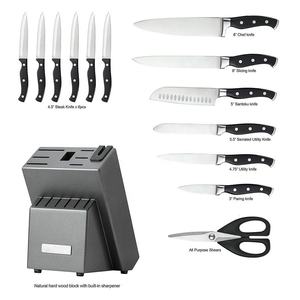 Ensemble de couteaux de cuisine domestiques à trois rivets avec manche noir, en acier inoxydable, avec bloc de rangement gris en plastique - Product Image 6