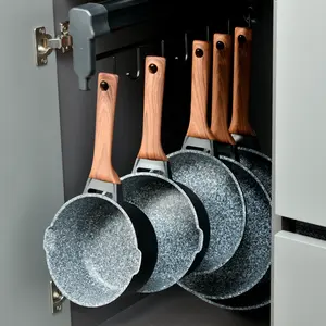 Conjunto de panelas elegantes e elegantes para cozinha, alumínio fundido durável, alças com fundo de indução, granito clássico, sustentável