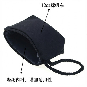 Cotton Canvas Clutch Bag 12oz Black Zipper Dumpling Shape With Nylon Lining Durable Cosmetic Case - Product Image 1