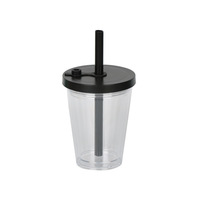 Tasse à café ronde de style américain en plastique double couche de 360 ml avec bouchon en silicone DIY et paille épaisse créative pour bubble tea